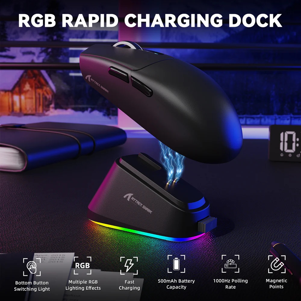 Мишка Attack Shark G3 PRO, Wireless/Bluetooth, 25000dpi. (PAW3311), 6кн, Black (G3PROB_AS) Чорний на малюнкі №4