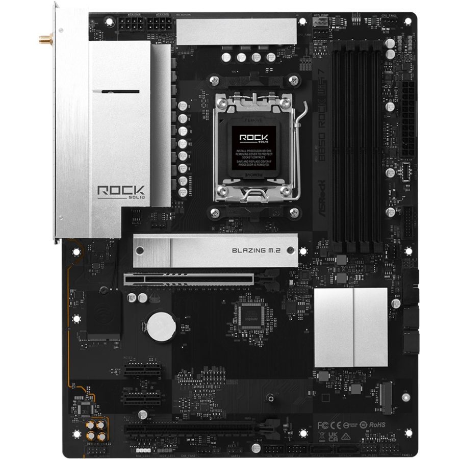ASRock (AM5/B850, 4*DDR5, 2xPCIex16, HDMI, 4xSATAIII,2xM.2, 2.5GLan, ATX) (B850 ROCK WIFI 7) на малюнкі №1