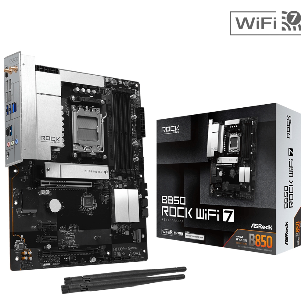 ASRock (AM5/B850, 4*DDR5, 2xPCIex16, HDMI, 4xSATAIII,2xM.2, 2.5GLan, ATX) (B850 ROCK WIFI 7) на малюнкі №5