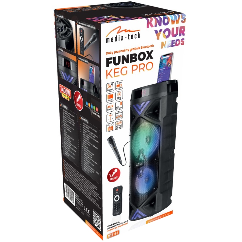 Акустична система 1.0 Media-Tech 50W Bluetooth/FM/AUX/SD/USB/КАРАОКЕ/LED чорна (MT3182) Чорний на малюнкі №9