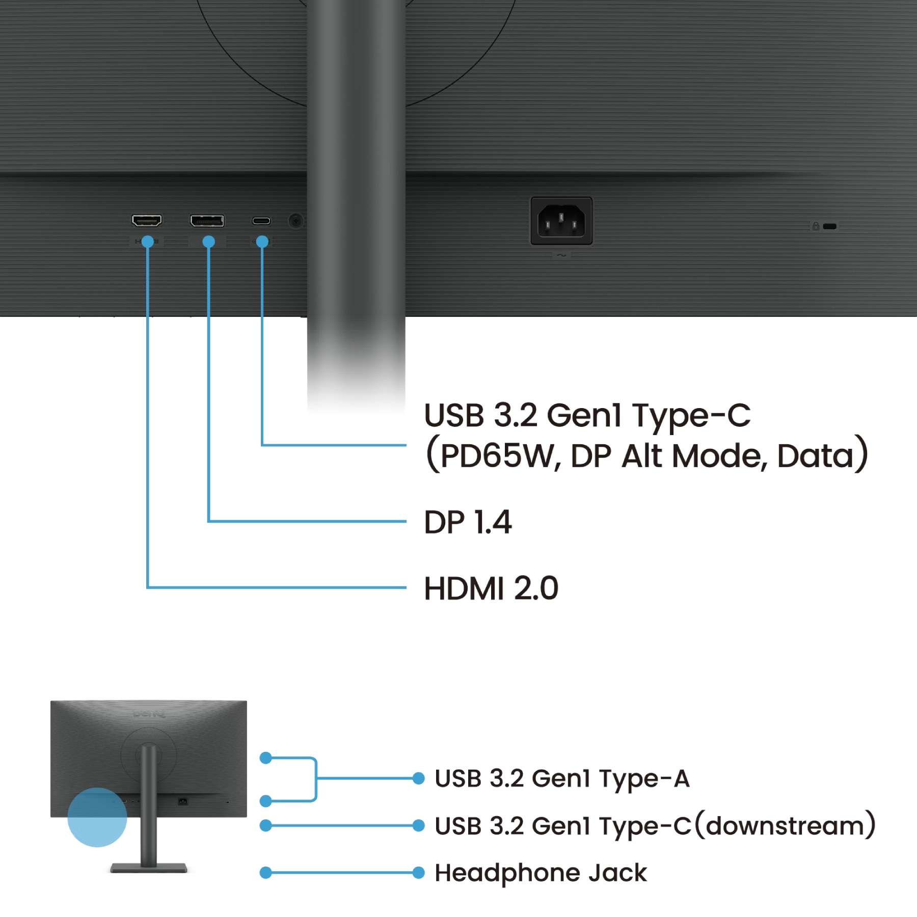 TFT 27 BenQ RD270Q, IPS, 2K QHD, 144Hz, HDMI, DP, USB-C, HAS, Pivot, колонки (9H.LPCLM.MBE) Чорний на малюнкі №9
