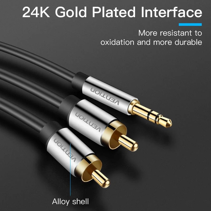 Кабель AUX Audio TRS - RCAx2 M/M 2.0м, PVC, Aluminum alloy, Gold-Plated чорний, Vention (BCFBH) Чорний на малюнкі №3