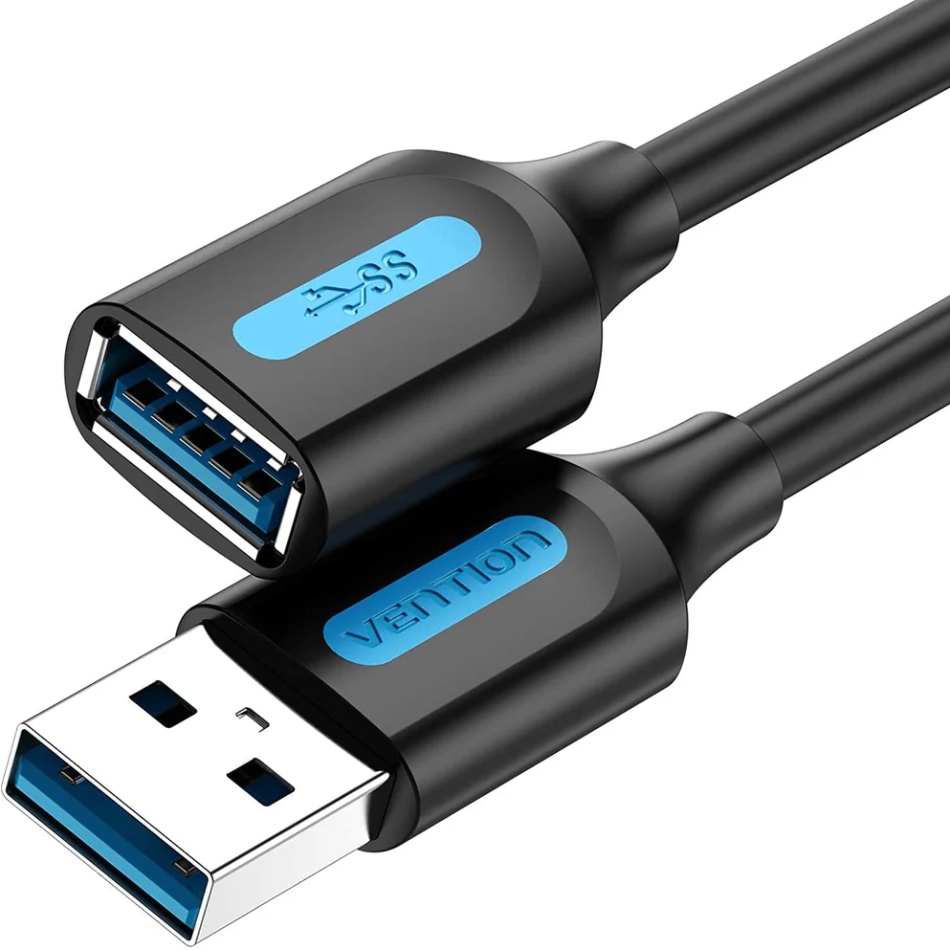 Кабель продовжувач USB 3.0 AM/AF 0.5м, 5Gbps, PVC Type, чорний, Vention (CBHBD) Чорний на малюнкі №1