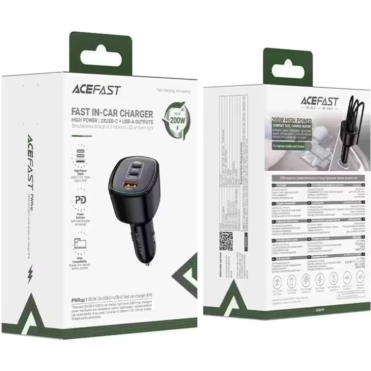 Автозарядка 3xUSB 200W (2xUSB-C + USB-A) B18 Acefast (6974316285953) на малюнкі №4