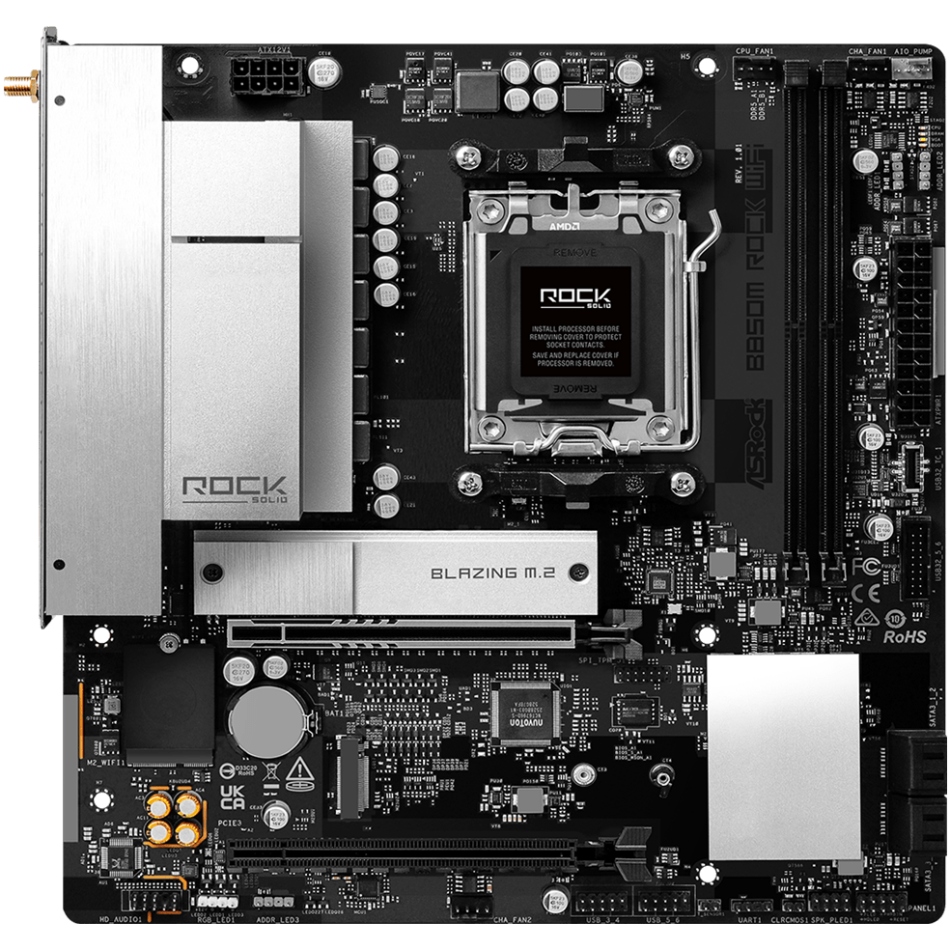 ASRock (AM5/B850, 2*DDR5, PCIex16, HDMI/DP, 4xSATAIII,2xM.2, 2.5GLan, mATX) (B850M ROCK WIFI) на малюнкі №1