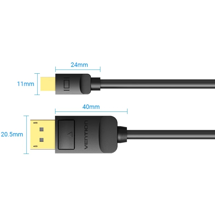 Кабель Mini DisplayPort - DisplayPort M/M 2.0м, 4K 60Hz двонаправлений, чорний, Vention (HAABH) на малюнкі №2