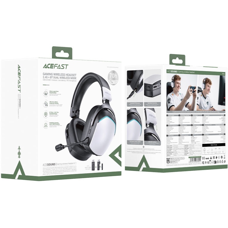 Гарнітура ігрова Acefast H11, Bluetooth+3,5мм White (6974316285601) Чорний/білий на малюнкі №6