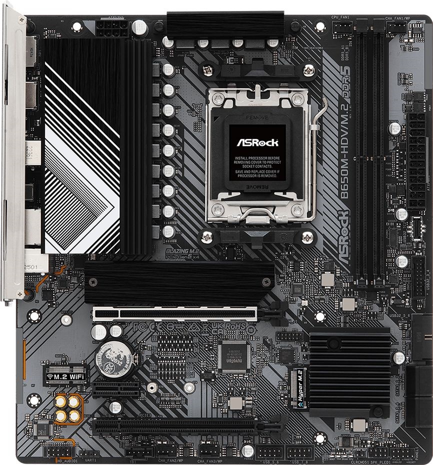 ASRock (AM5/B650, 2*DDR5, PCIex16, DP/HDMI, 4xSATAІІІ, 2xM.2, 2.5GLan, 7.1ch, mATX) (B650M-HDV/M.2) на малюнкі №1