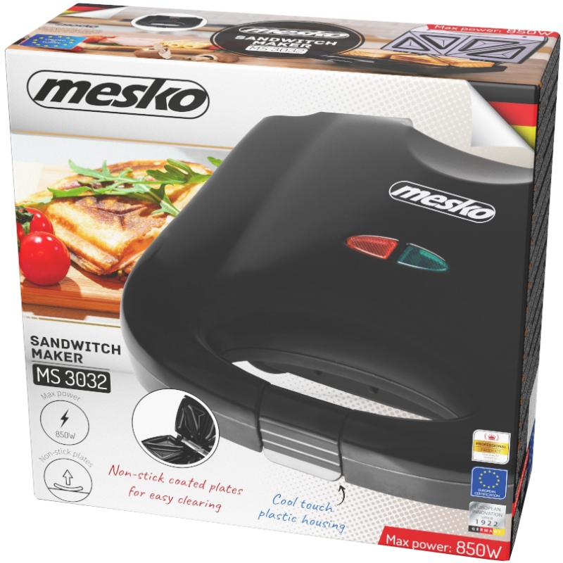 Сендвічниця Mesko MS 3032 850Вт/ незмінні пластини/ вертикальне зберігання/ чорна (MS3032) на малюнкі №5