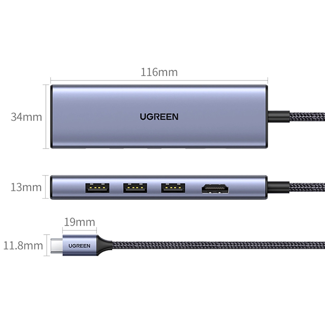 Док-станція USB3.0 Type-C -- HDMI 4K30Hz/3xUSB-А 3.0/Type-C/PD 100W 6-in-1 CM511 Ugreen (20956A) на малюнкі №2