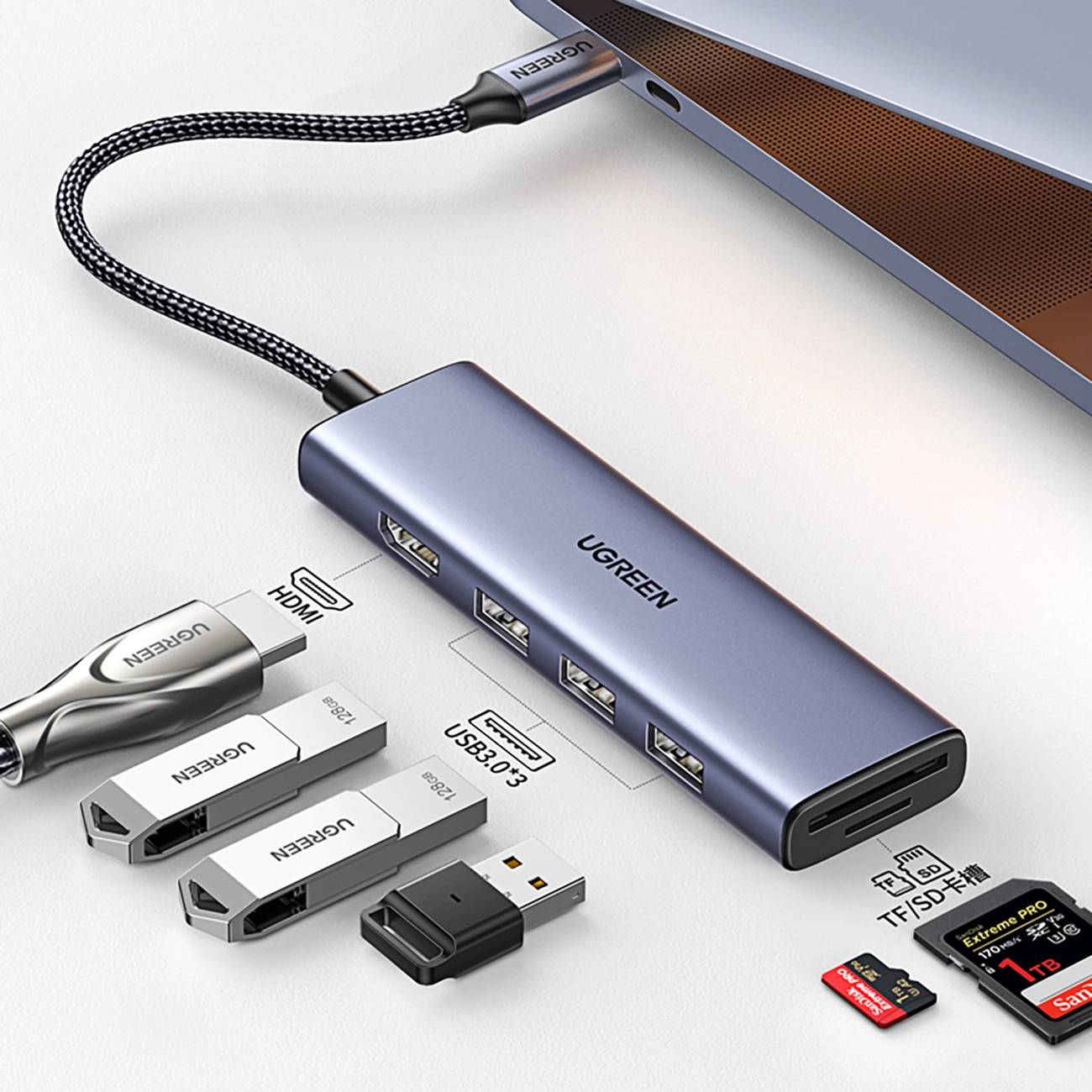 Док-станція USB3.0 Type-C -- HDMI 4K30Hz/3xUSB-А 3.0/Type-C/PD 100W 6-in-1 CM511 Ugreen (20956A) на малюнкі №5