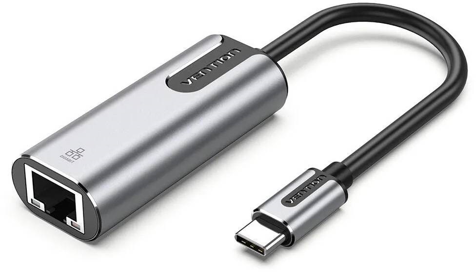 Перехідник USB 3.1 Type-C -- Ethernet RJ45 1000Mb Aluminum Vention сірий (CFNHB) на малюнкі №1