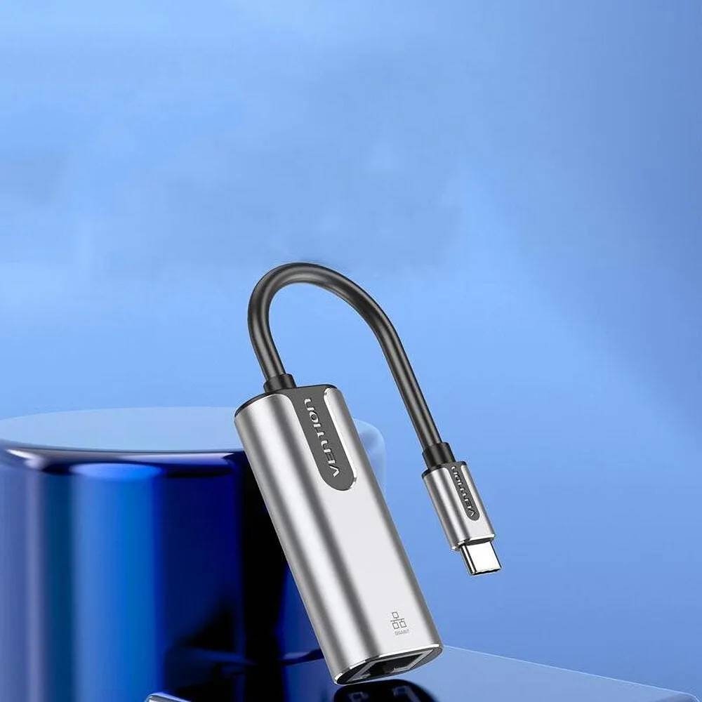 Перехідник USB 3.1 Type-C -- Ethernet RJ45 1000Mb Aluminum Vention сірий (CFNHB) на малюнкі №3