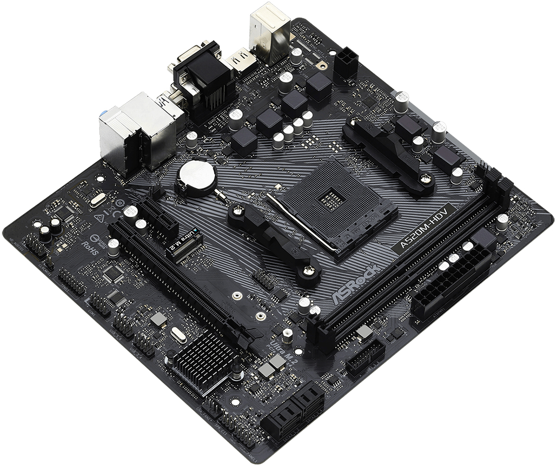 ASRock (AM4/A520, 2*DDR4, PCIex16, D-Sub/DVI-D/HDMI, 4xSATAІІІ, M.2, GLan, 8ch, mATX) (A520M-HDV) на малюнкі №3
