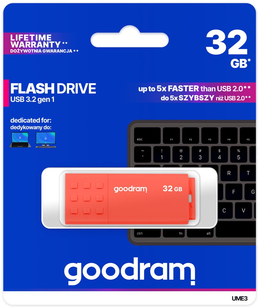 USB Flash GoodRAM 32GB USB 3.0 UME3 Orange, Retail (UME3-0320O0R11) оранжевий на малюнкі №5
