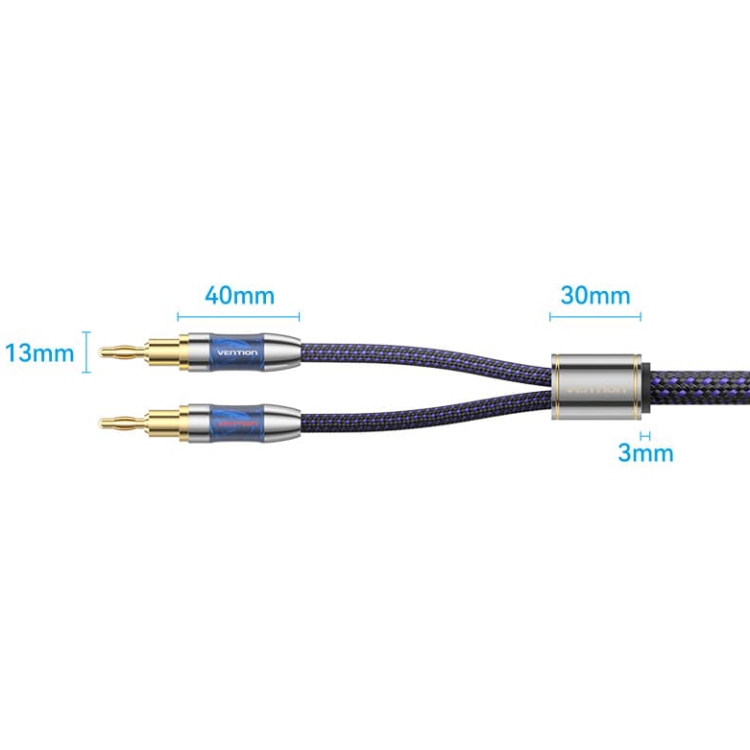 HiFi Audio Speaker Cable 2.0м,Banana 2xM/M,4N OFC Silver, Gold-Plated,TPE + обплетення,Vention (BLBLH) Блакитний на малюнкі №2