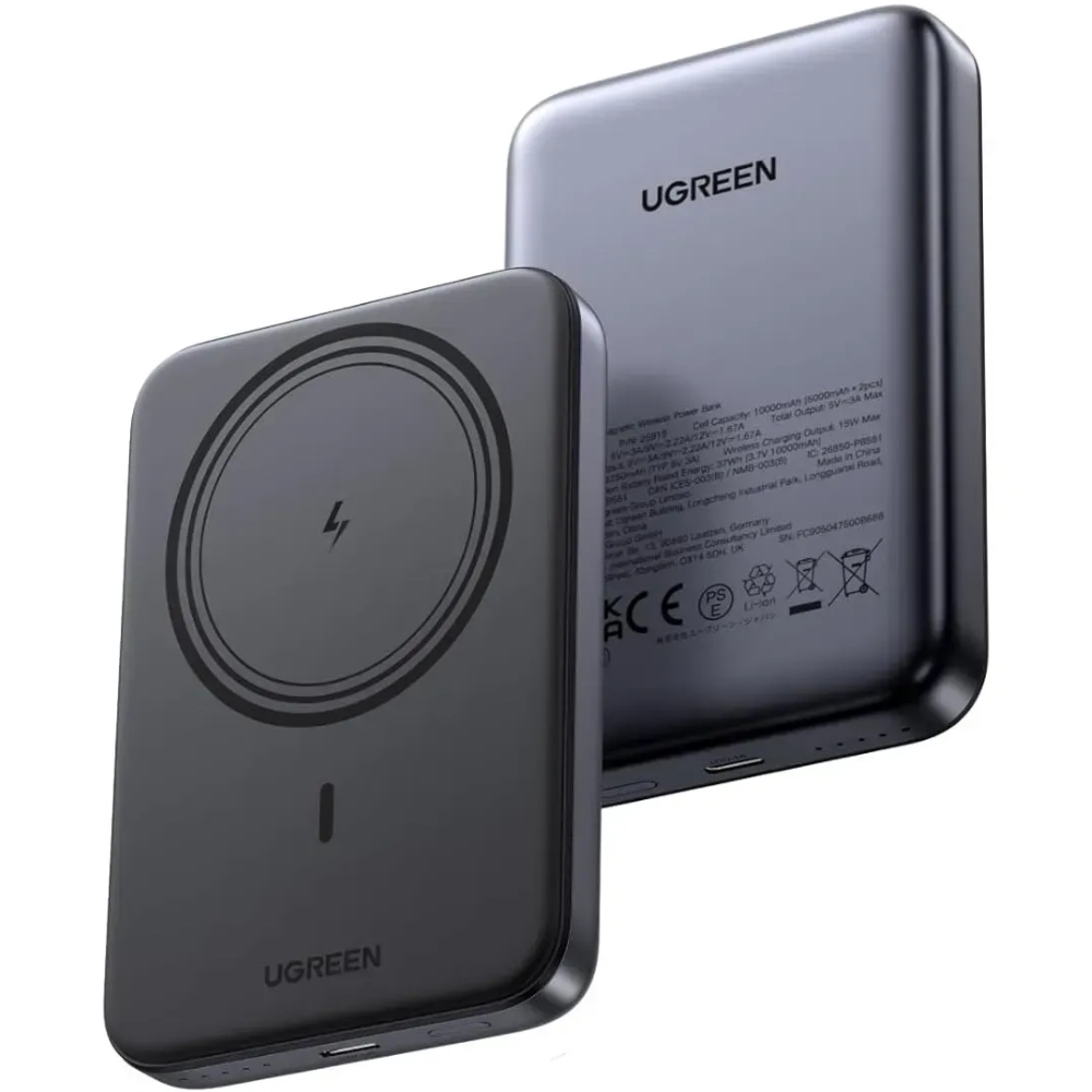 УМБ Ugreen Magnetic Wireless 10000 mAh 20W USB-C In/Out (PB561) Black (25919) на малюнкі №2