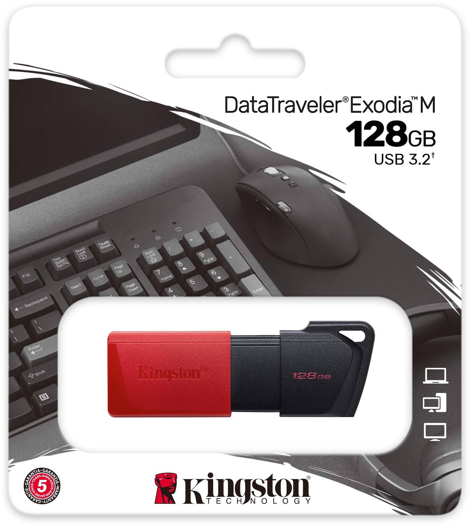 USB Flash Kingston 128GB USB 3.2 Gen 1 DataTraveler Exodia M Black/Red, Retail (DTXM/128GB#) чорно-червоний на малюнкі №3