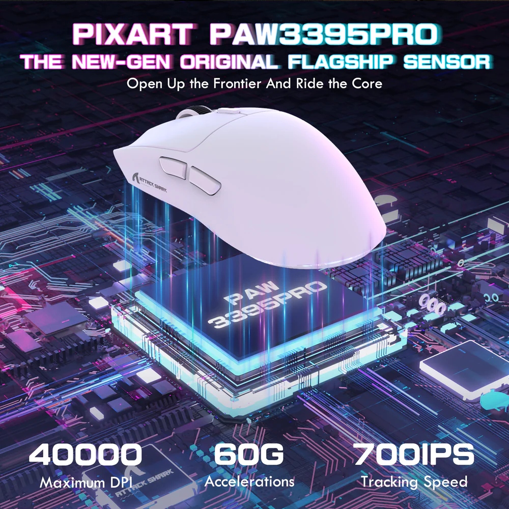 Мишка Attack Shark X1, Wireless/Bluetooth, 40000dpi. (PAW3395PRO), 6кн, White (X1W_AS) Білий на малюнкі №5