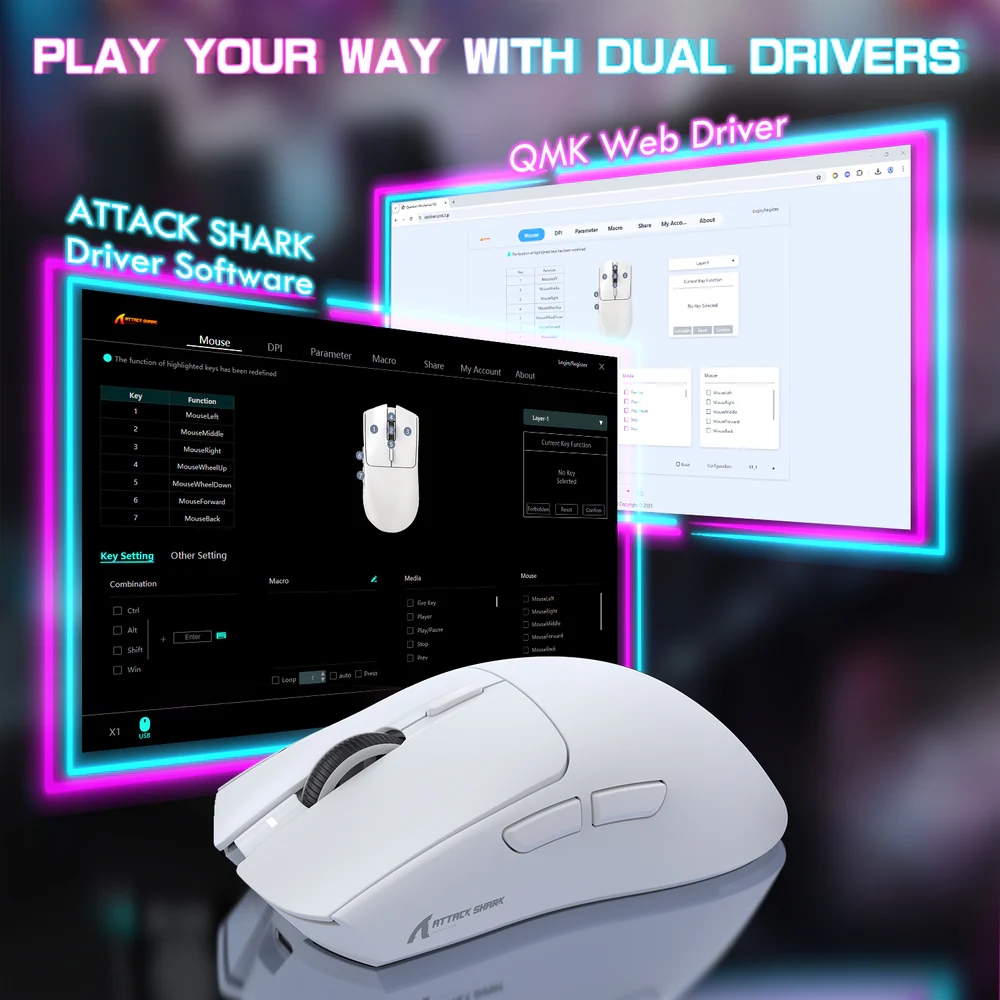 Мишка Attack Shark X1, Wireless/Bluetooth, 40000dpi. (PAW3395PRO), 6кн, White (X1W_AS) Білий на малюнкі №9