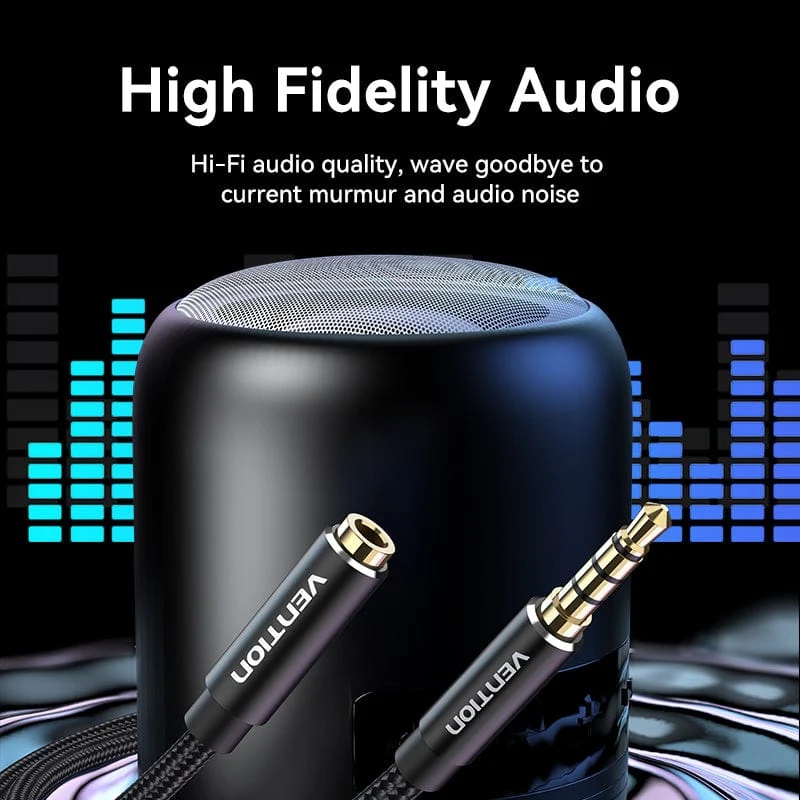 Кабель AUX Audio TRS M/F 5.0м Gold-Plated, нейлонове обплетення, Vention (BHCBJ) Чорний на малюнкі №4
