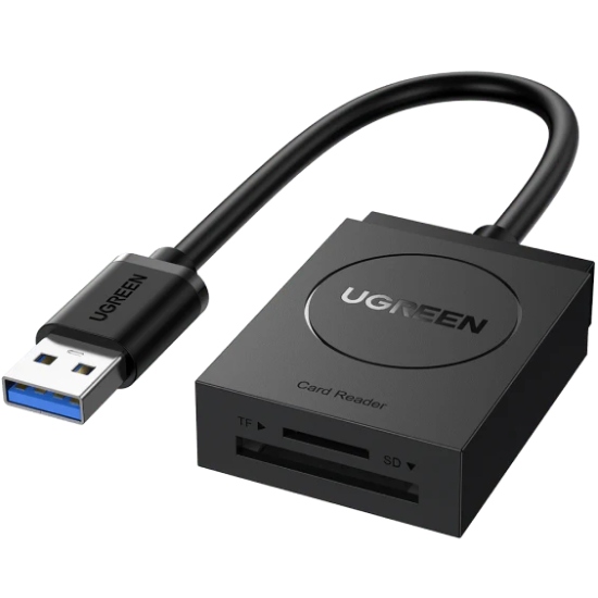 Card Reader USB 3.0 -- 2-слота SD/TF Card 0,15 м кабель CR127 Ugreen (20250) на малюнкі №1