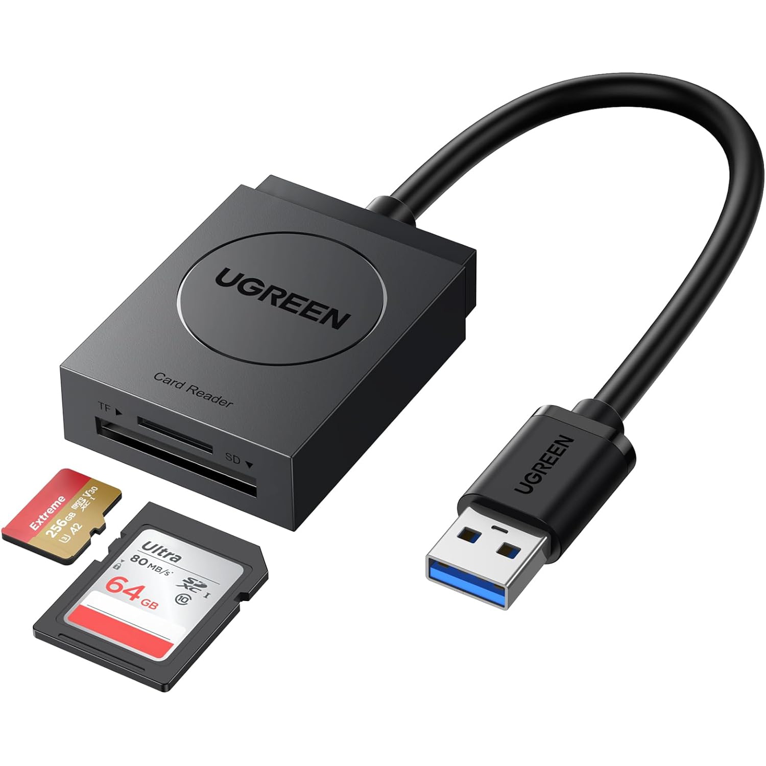 Card Reader USB 3.0 -- 2-слота SD/TF Card 0,15 м кабель CR127 Ugreen (20250) на малюнкі №2