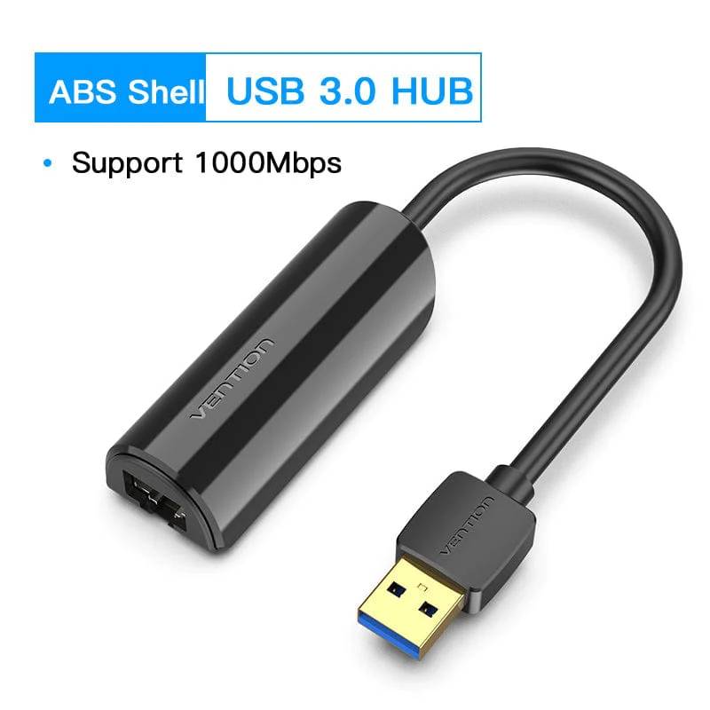 Перехідник USB 3.0 Type-A -- Ethernet RJ45 1000Mb чорний Vention (CEHBB) на малюнкі №2