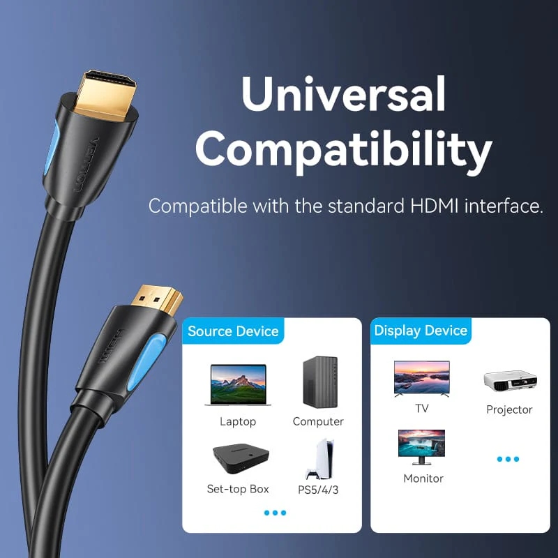 Кабель HDMI M - M, 10.0м, V2.0, 4K 60Гц, Gold-Plated, PVC Vention (VAA-M02-B1000) на малюнкі №10