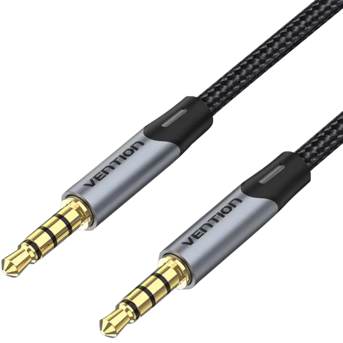 Кабель AUX Audio TRS M/M, 0.5м, сірий, обплетення, Vention (BAQHD) Сірий на малюнкі №1