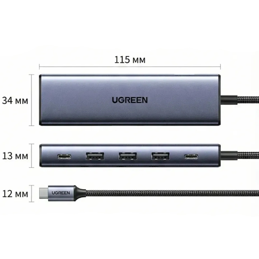 Док-станція USB3.0 Type-C --DP 4K60Hz/3xUSB-А /2xType-C/100W 5-in-1 CM511 Ugreen (75642) на малюнкі №2