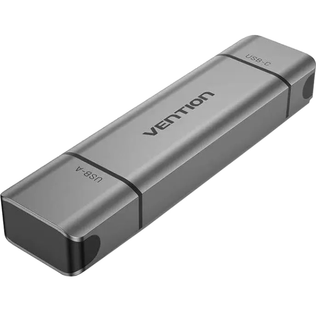 Card Reader USB 3.0 AM/USB-C, 2-слота SD/TF, Dual Drive Letter Aluminum Alloy, сірий Vention (CLLH0) на малюнкі №1