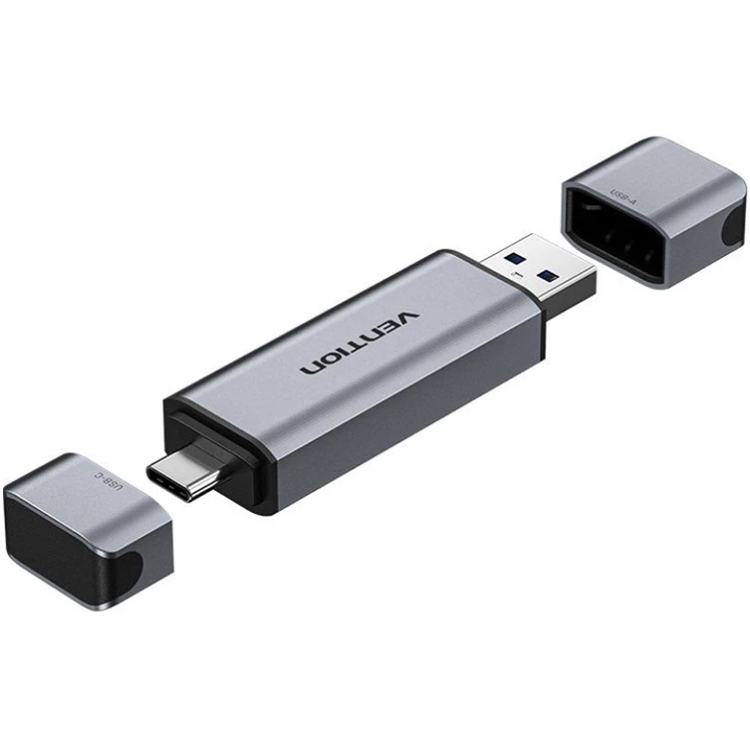 Card Reader USB 3.0 AM/USB-C, 2-слота SD/TF, Dual Drive Letter Aluminum Alloy, сірий Vention (CLLH0) на малюнкі №2