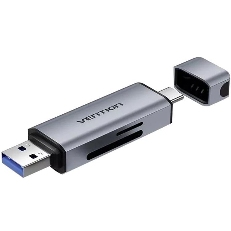 Card Reader USB 3.0 AM/USB-C, 2-слота SD/TF, Dual Drive Letter Aluminum Alloy, сірий Vention (CLLH0) на малюнкі №3