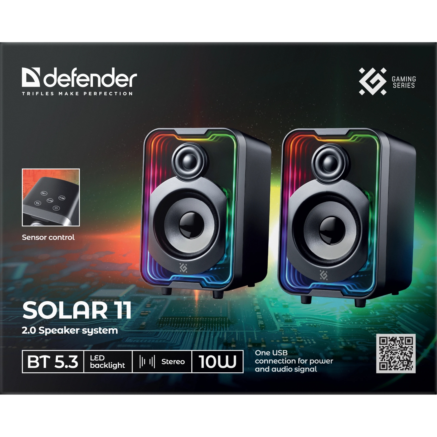 Акустична система 2.0 Defender Solar 11 10Вт, Bluetooth, RGB підсвітка, USB, чорна (65811) на малюнкі №8