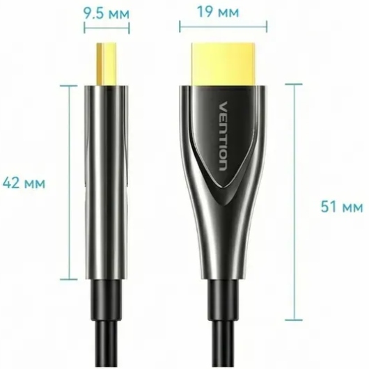 Кабель HDMI M - M, 40.0 м, V2.0, Optical 4K 60Гц Black Zinc Alloy Vention (ALSBV) на малюнкі №2