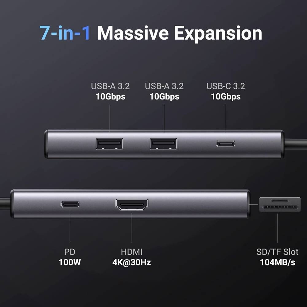 Док-станція USB3.1 Type-C -- HDMI 4K30Hz/USB 3.0x2/Type-C/SD/TF/ PD 100W CM498 7 in 1 Ugreen (15531) на малюнкі №6
