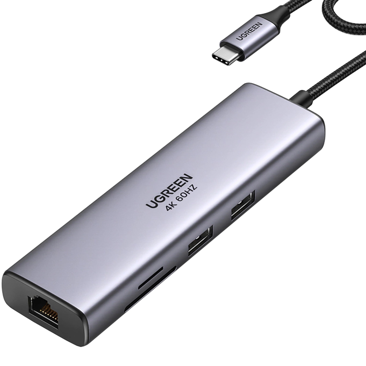 Док-станція USB3.1 Type-C -- HDMI 4K60Hz/USB 3.0x2/RJ45/SD/TF/PD 100W Ugreen CM512 Сіра (90568) на малюнкі №1