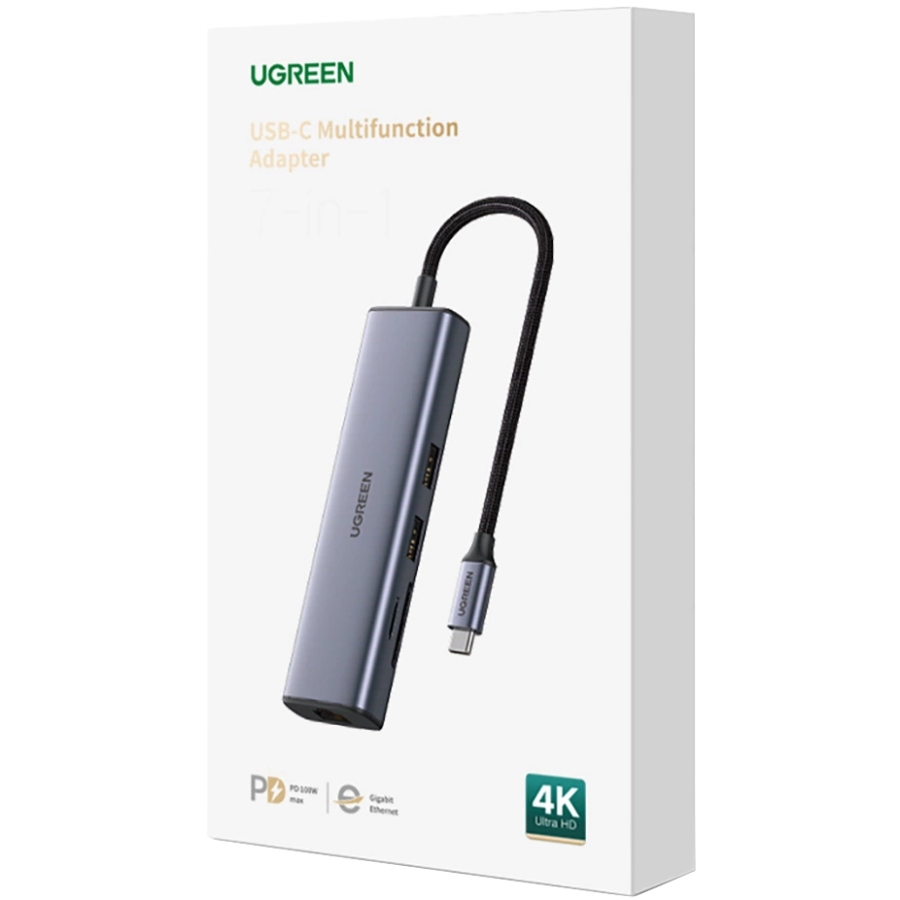 Док-станція USB3.1 Type-C -- HDMI 4K60Hz/USB 3.0x2/RJ45/SD/TF/PD 100W Ugreen CM512 Сіра (90568) на малюнкі №3