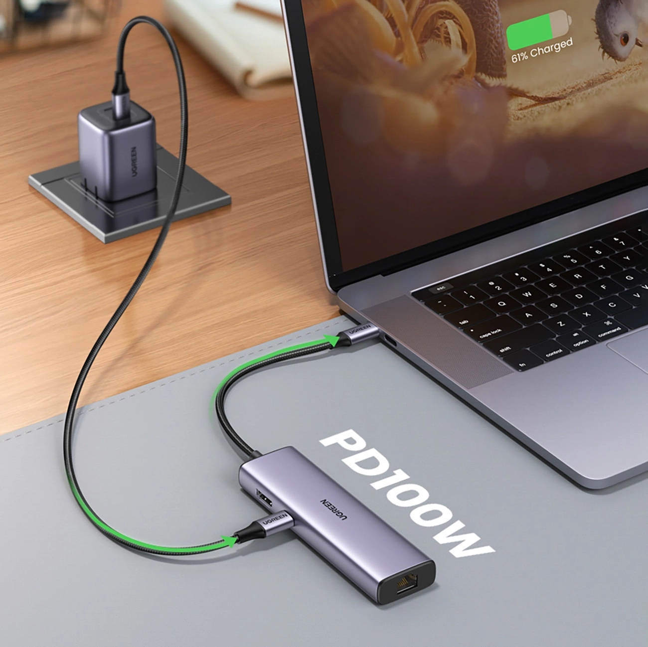 Док-станція USB3.1 Type-C -- HDMI 4K60Hz/USB 3.0x2/RJ45/SD/TF/PD 100W Ugreen CM512 Сіра (90568) на малюнкі №7