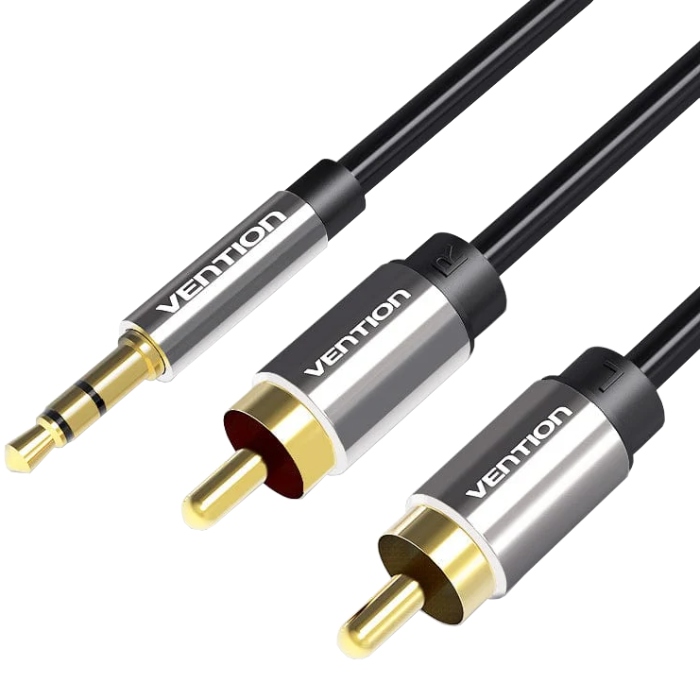 Кабель AUX Audio TRS - RCAx2 M/M 10.0м, PVC, Aluminum alloy, Gold-Plated, чорний, Vention (BCFBL) Чорний на малюнкі №1