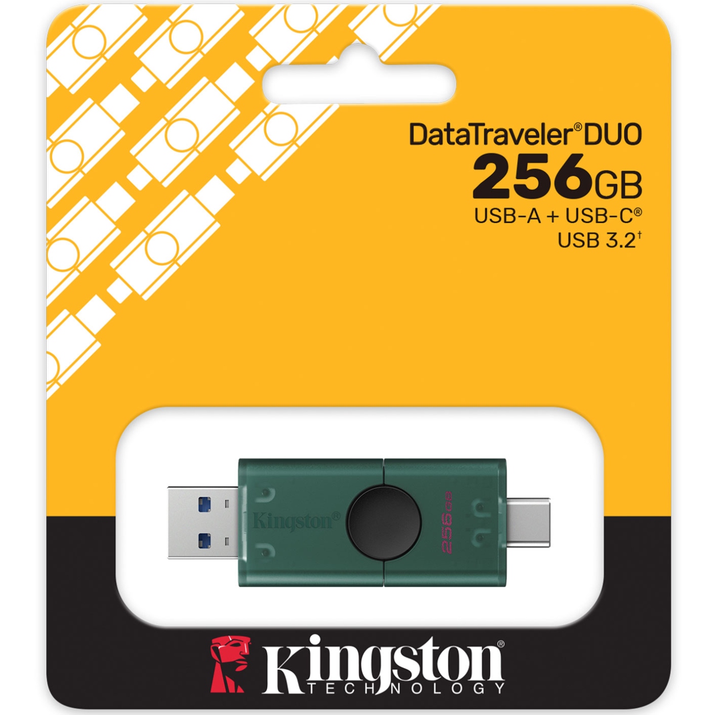 USB Flash Kingston DataTraveler Duo 256GB USB Type-A/ USB Type-C Black/Green, Retail (DTDEG2/256GB) чорно-зелений на малюнкі №4