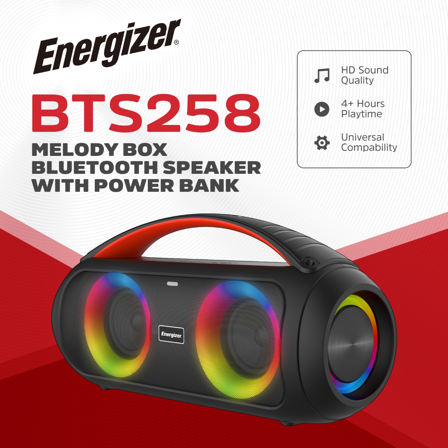 Акустична система 1.0 Energizer 20Вт Bluetooth 5.3 TF/USB/AUX/FM/TWS/MIC, Dual 3” Drivers чорна (BTS258) на малюнкі №4