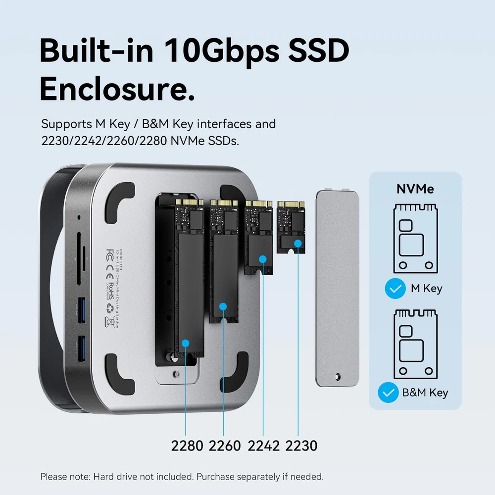 Док-станція USB3.2 Type-C -- Mac mini DP 4K240Hz/M.2 NVMe/4xUSB 3.2/USB-C 3.2/3,5мм/SD/TF/PD (THIHAG) на малюнкі №5
