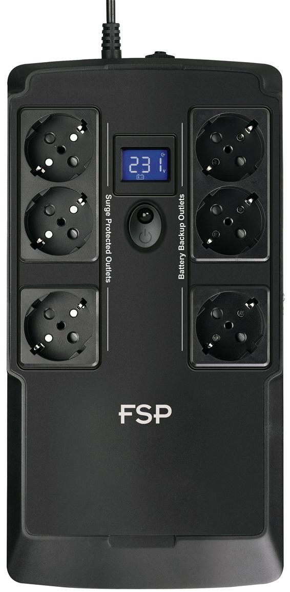 ДБЖ FSP NanoFit 800, 800ВА/480Вт, LCD, Schuko*6, USB +2хUSB для зарядки 5V/1A(Max.), AVR, RJ45 (PPF4801704) на малюнкі №2
