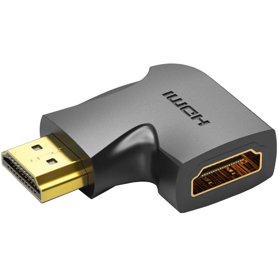 Перехідник HDMI F -- HDMI M, кут 270°, правий, PVC, чорний, Vention (AIQB0) на малюнкі №1