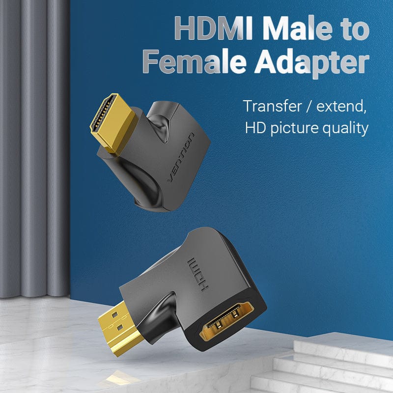 Перехідник HDMI F -- HDMI M, кут 270°, правий, PVC, чорний, Vention (AIQB0) на малюнкі №3