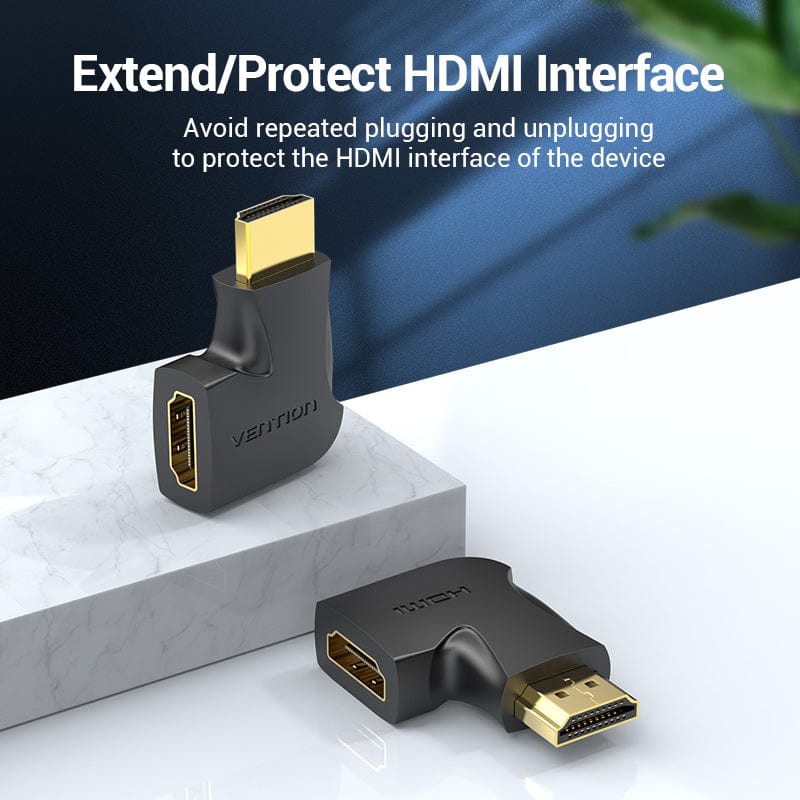 Перехідник HDMI F -- HDMI M, кут 270°, правий, PVC, чорний, Vention (AIQB0) на малюнкі №5