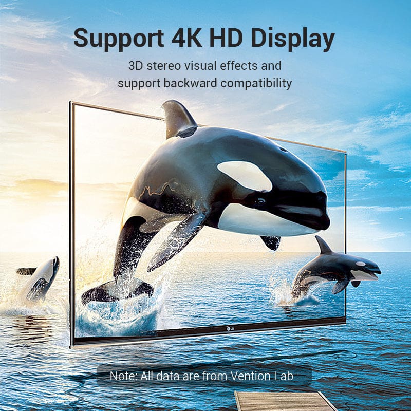Перехідник HDMI F -- HDMI M, кут 270°, правий, PVC, чорний, Vention (AIQB0) на малюнкі №6