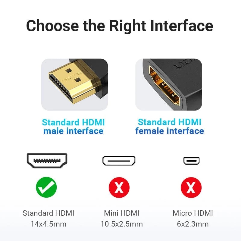 Перехідник HDMI F -- HDMI M, кут 270°, правий, PVC, чорний, Vention (AIQB0) на малюнкі №8